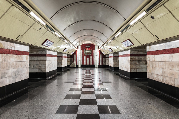 Middle aisle of Kiev metro station Syrets