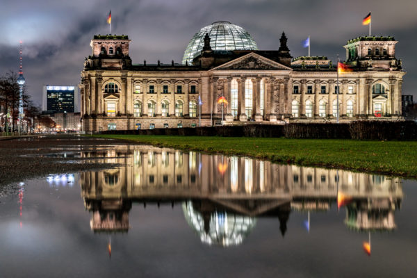 German Reichstag reflection at night